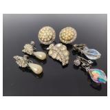 Vintage jeweled clip earrings & brooch
