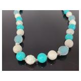 Chunky blue/white beaded necklace