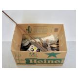 Box of assorted garage tools and supplies