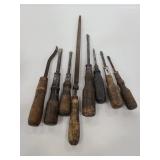 Antique wood handle screwdrivers and files