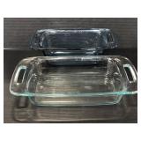 Two Pyrex glass baking loaf dishes