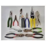 10 piece set of channel locks and other tools