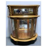 Oak wood curved glass illuminated pie safe cabinet
