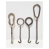 Four vintage shoe button hooks
