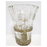 Glass basket weave vase w/ fitted ornate brass