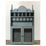 Blue painted wood farmhouse wall cabinet