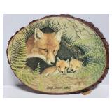 Wood slab fox plaque art from South Branch,Mi