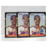 1986 Devon white baseball card trio with misprint