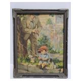 Vintage framed boy fishing print