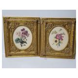 Ornate framed floral prints pair