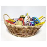 Basket of vintage metal noise makers
