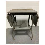 Vintage rolling grey metal drop leaf cart
