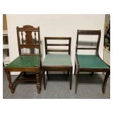 Mismatched vintage green seated chair trio
