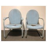 Vintage metal shell back patio chair pair