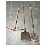 Three yard tools - 2 shovels and pick
