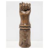 Carved wood head/hand tiki style statue