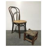 Small cane seat bentwood chair w/ primitive stool