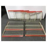 Eight metal shelving racks
