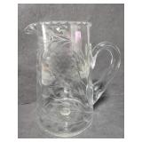 Grape and leaf etched glass beverage pitcher