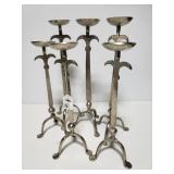 Heavy hammered metal pillar candleholder set
