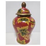 Painted ceramic leaf design jar w/ lid