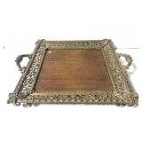 Antique large ornate brass serving tray