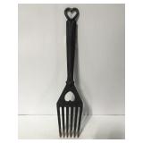 Old primitive cast iron kettle fork w/ hearts