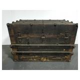 Early antique large steamer trunk