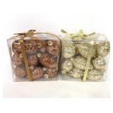 Two packs of bronze and gold pine cone ornaments