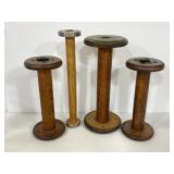 Four vintage wood & metal bobbin thread spools