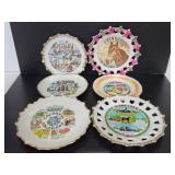 Six vintage souvenir porcelain plates