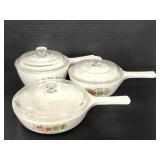 Corning Ware ceramic skillet trio with lids