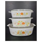 Three Corningware wildflower casserole dishes