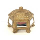 Gold painted footed felt lined hexagon box