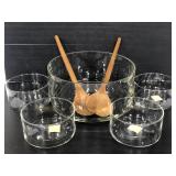 Clear glass salad tossing bowl set