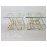 Two modern glass top end tables