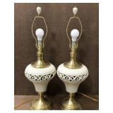Pair of ceramics and brass matching table lamps