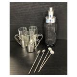 Unique cocktail shaker, glasses, & swizzle sticks