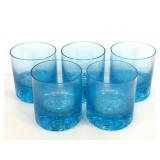 Five blue tinted whiskey glass tumbler