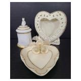 Ceramic bell, dish, and heart frame