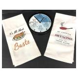 Humorous kitchen towels and trivet