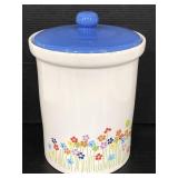 White ceramic colorful flower cookie jar