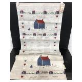 Two 1989 calendar tea towels