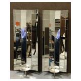 Pair of curved mirror wall pillar candle holders