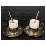 Two vintage espresso cup saucer set with spoon