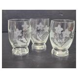 Vintage trio of etched shot glasses