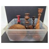Lot of wooden candsticks