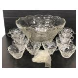 Embossed glass grapevine punch bowl set