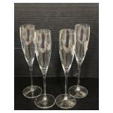 Four Toscany hand blown champagne flutes
