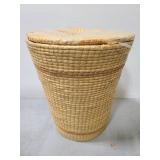 Vintage woven straw hamper with lid